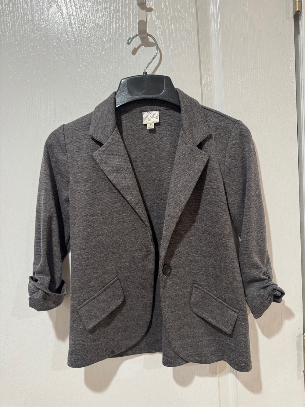 Classic Gray Single-Button Knit Blazer Jacket
